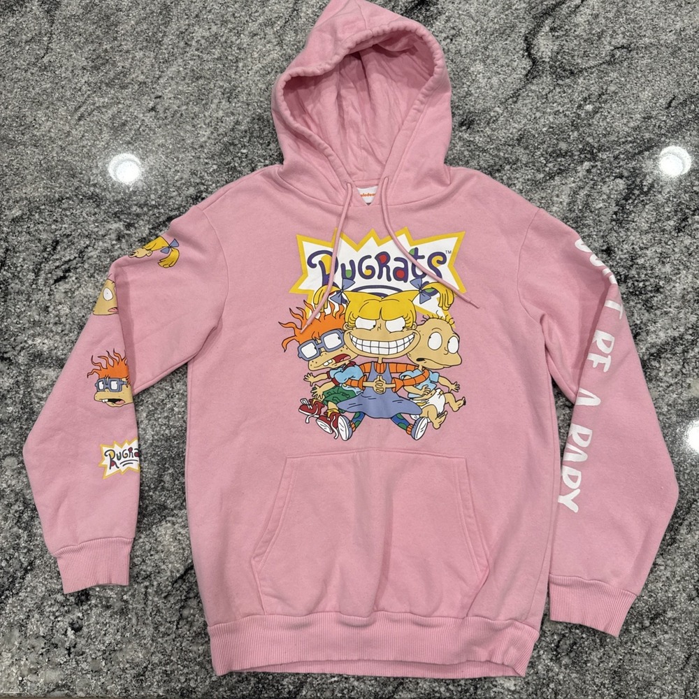Nickelodeon Rugrats "Don't Be A Baby" Soft Pink Hoodie Sweatshirt Mens Size S